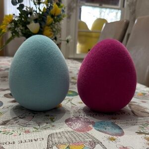 Place & Time Tabletop Velvet Easter Eggs Set of 2 5.5” Pastel Decor NWT